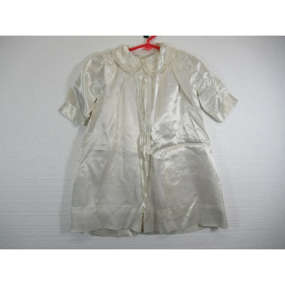 Vintage 50s 60s Shiny Satin Embroidered Christening Baptism Gown